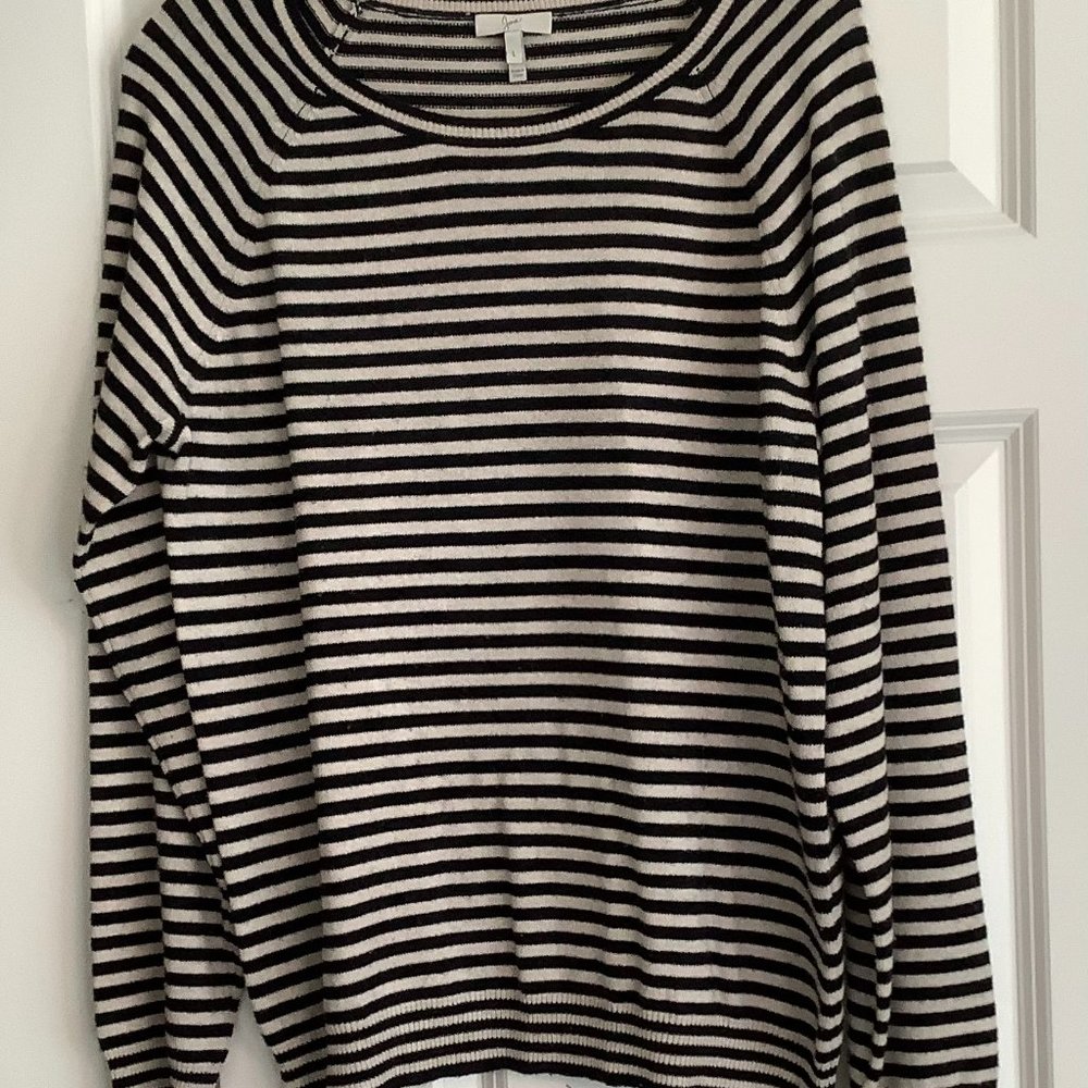 Joie Black and Cream Stripe Breton Long-Sleeve Cashmere Blend Sweater, Size L